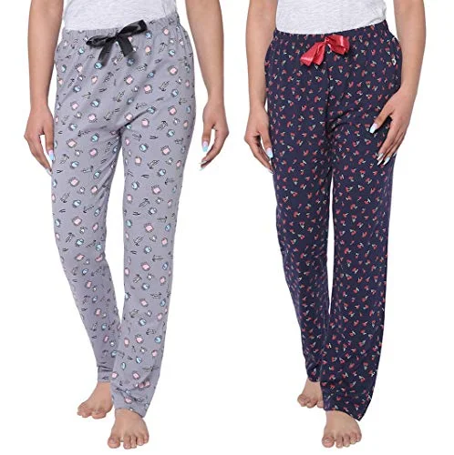 Real Basics Women's Cotton Printed Pyjama pack of 2(RB-W-PJ-S-P2-CoffeeCherryMulticolorS)