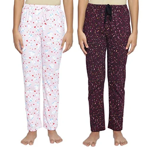 Real Basics Women's Cotton Printed Pyjama Pack of 2(RB-W-PJ(PS)-S-P2-Pink Print+Red Print)_Multicolor_S