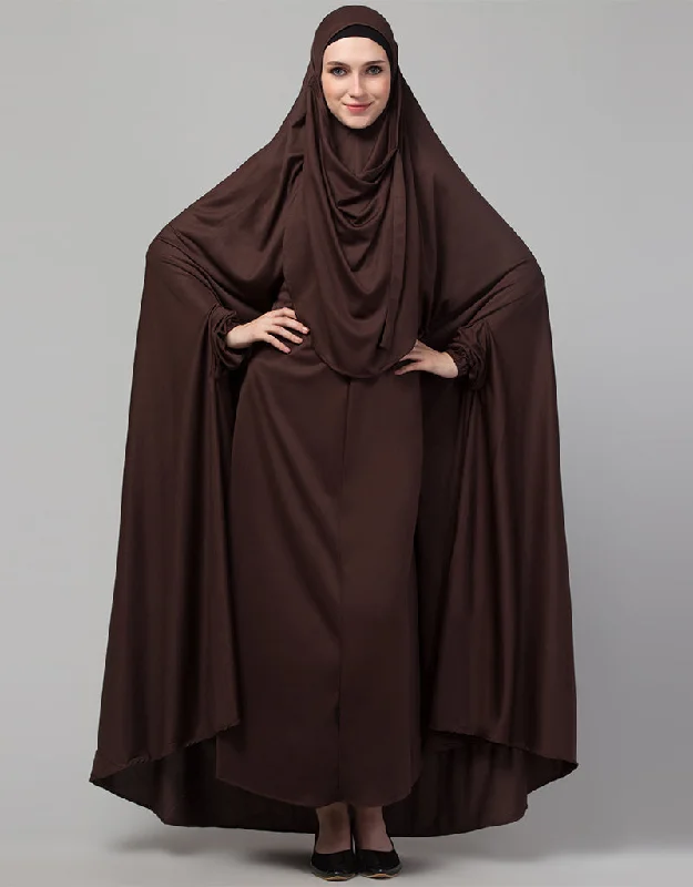 Dubai Extra Nose Piece Head To Toe Free Size Jilbab In Brown Color