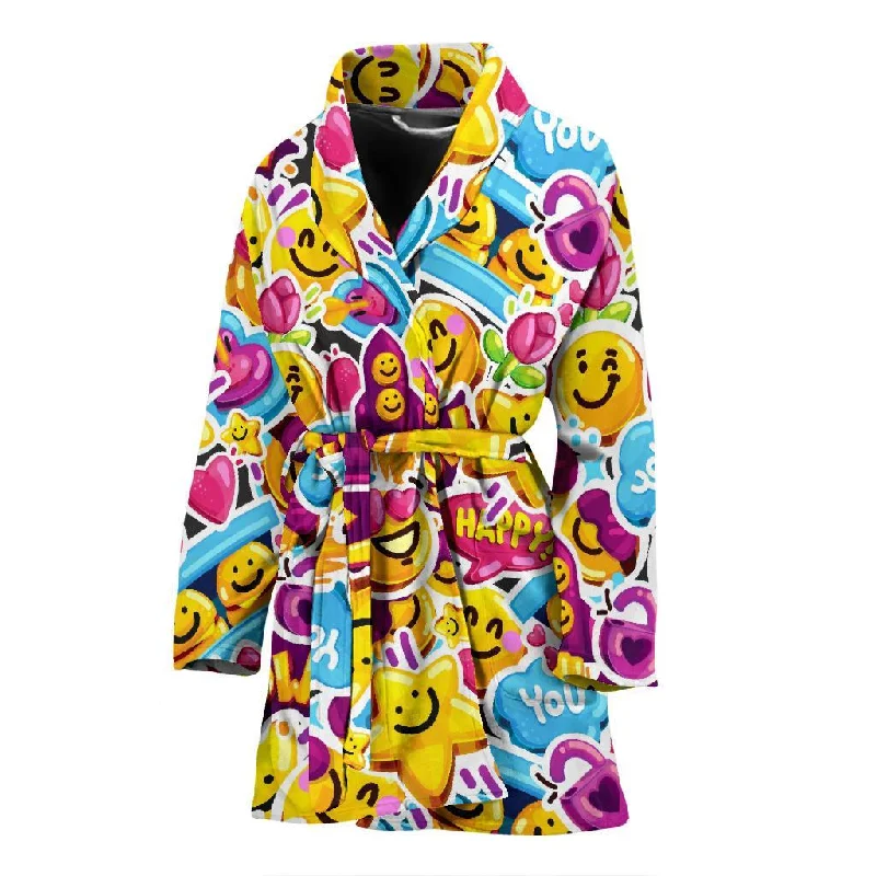 Pattern Print Emoji Women Long Robe