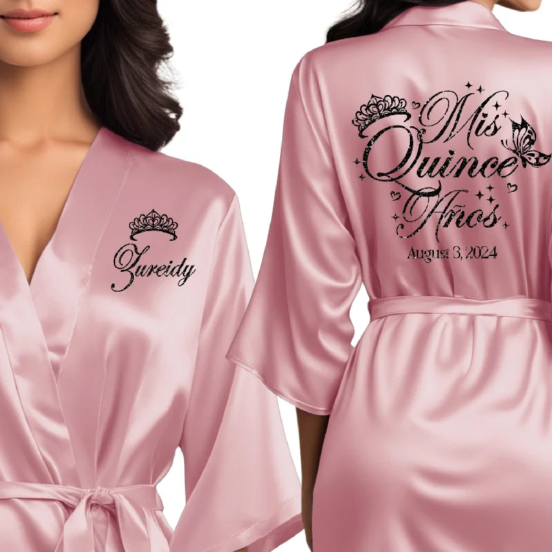 Rose Pink Mis Quince Años Robes, Pretty Quinceañera Robes, Robes for Mama de Quince | Quinceañera Gift