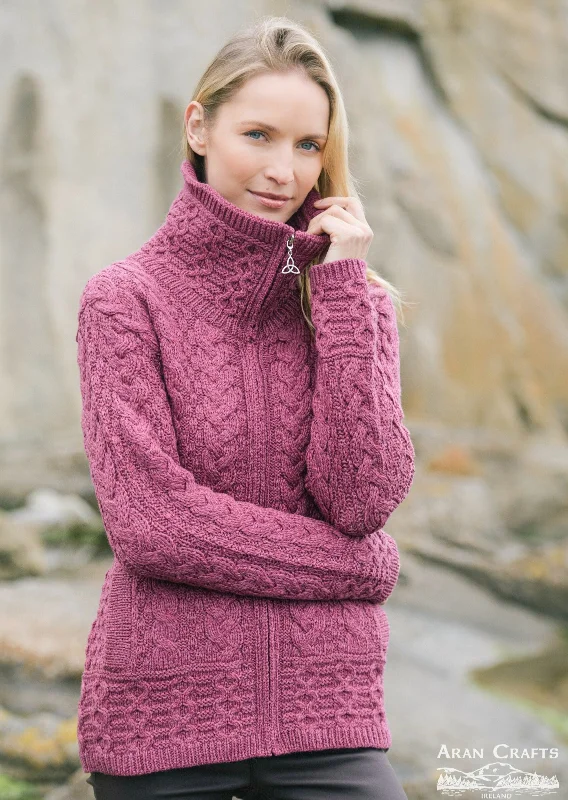 Aran Crafts Double Collar Trinity Cardigan | Berry