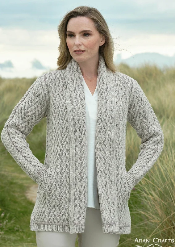 Herringbone Edge to Edge Aran Cardigan | Stone