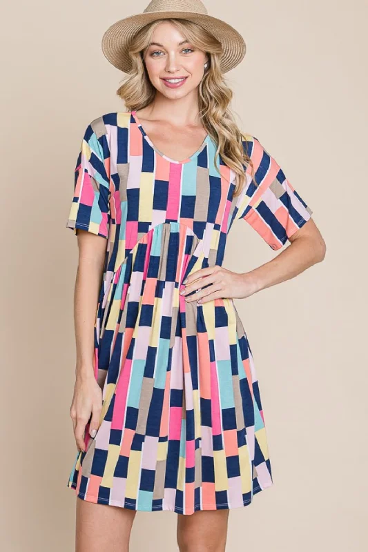 Blue Zone Planet |  BOMBOM Ruched Color Block Short Sleeve Mini Dress