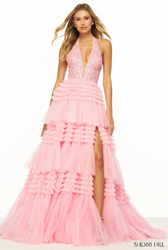 Sherri Hill 56206 Deep V Neckline Ball Gowns Lace Evening Gown