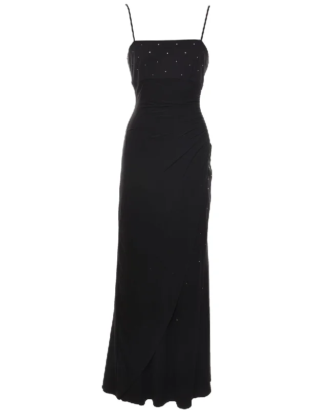 Black & Silver Sparkly Strappy Maxi Dress - M