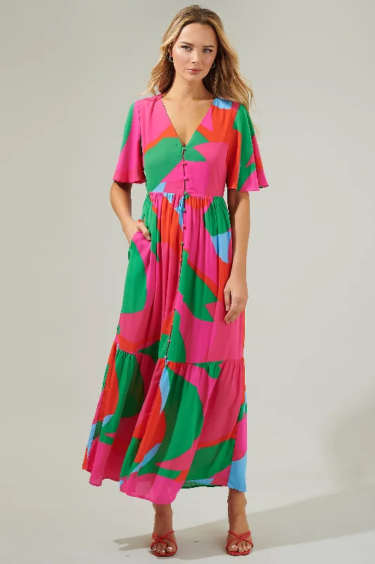 Milton Abstract Pismo Button Down Flutter Maxi Dress