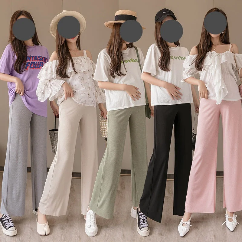 NiDELL Maternity Clothes . Cropped Pants Ice Silk Wide-Leg Pants Summer Loose Thin Summer Outer Wear Vertical Fashion Pants