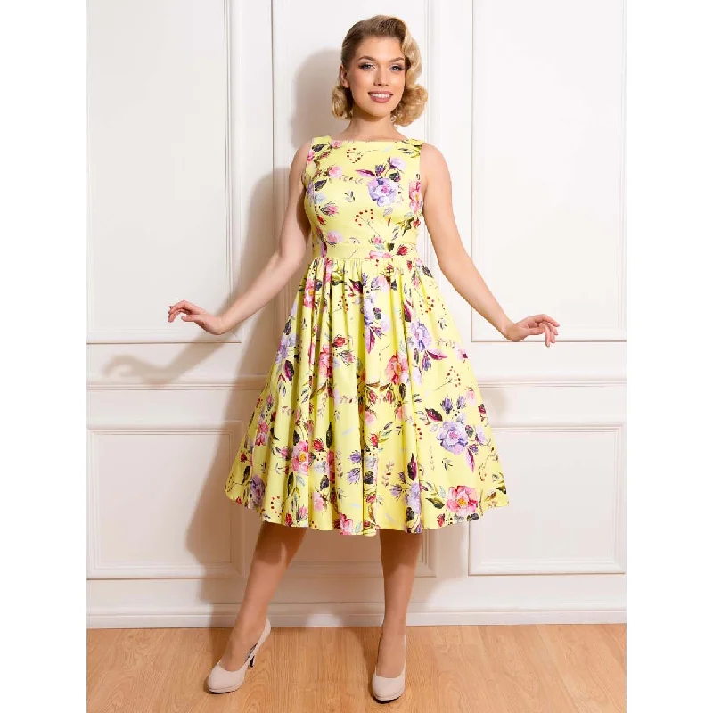 Yellow Floral Audrey Rockabilly 50s Swing Dress