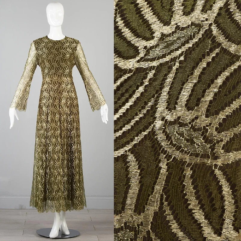 1960s Christian Dior Boutique Numbered Couture Gold Lace Gown