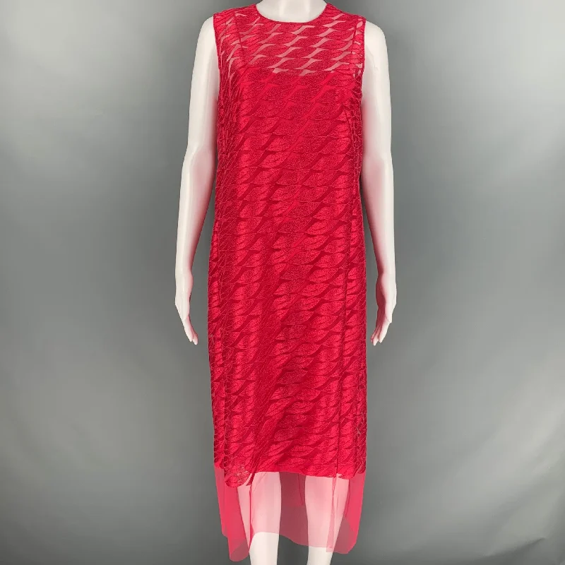 AKRIS Size 10 Red See Through Polyester Lace Sleeveless Dress