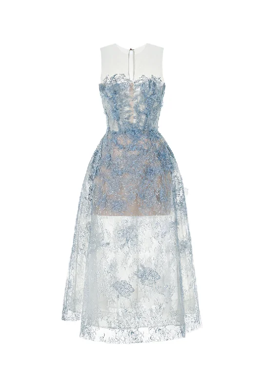 BLUE BEADED LACE DRESS